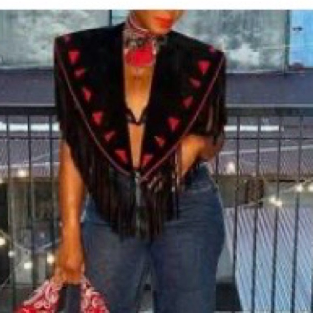 Black and Red Fringe vest